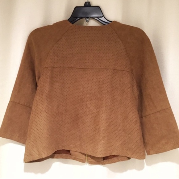 Tan Suede Jacket with Gold Zipper - Picture 7 of 7